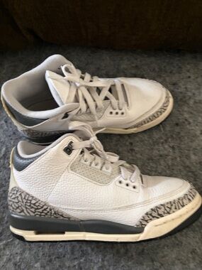 Jordan Kids White and Gray Retro 3 Basketball Sneakers